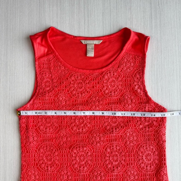 BANANA REPUBLIC Crewneck Lacey Tank Top Size S Fire Coral Floral Overlay Fitted - Picture 6 of 10